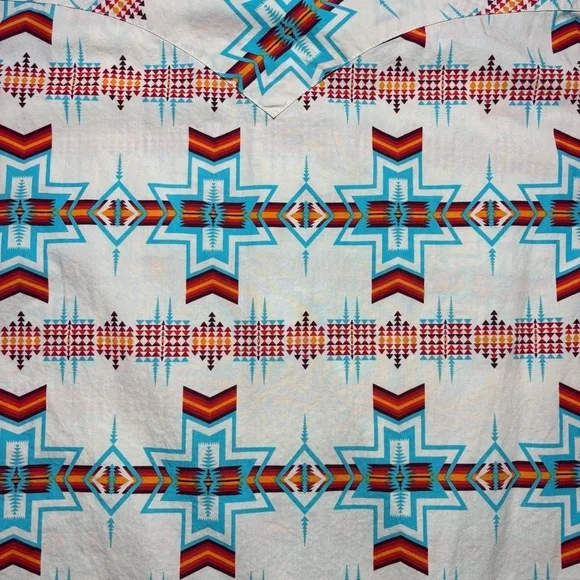 Rock and Roll Denim Shirt Mens Large Aztec Snap Button Up Modern Fit Werstern - Picture 6 of 6